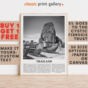 Thailand Print, Thailand Wall Art, Thailand Black and White Poster, Personalized Birthday Travel Gift Present Southeast Asia 12306a1