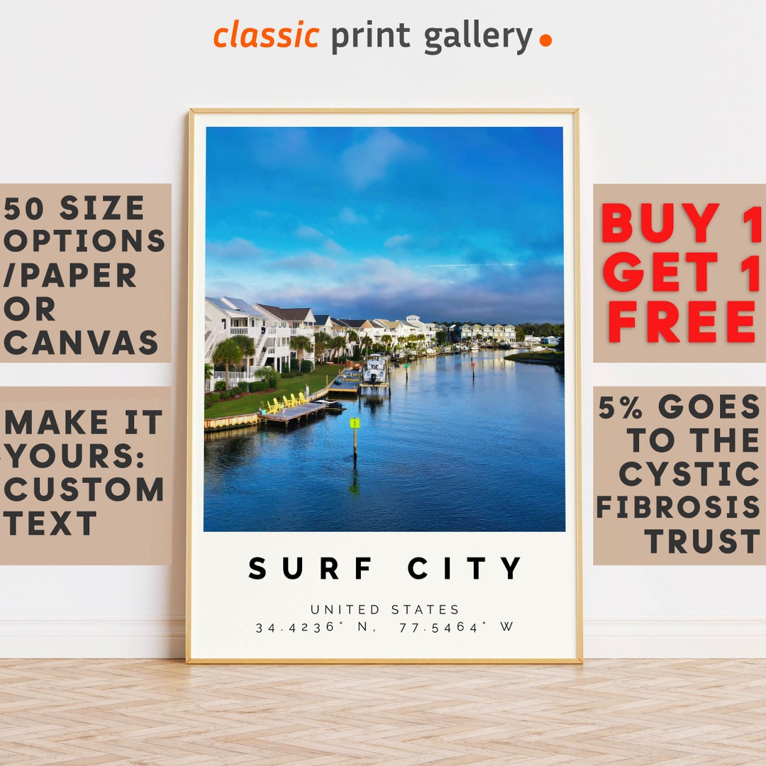 Surf City Poster Colorful Print, Surf City Wall Art, Surf City Photo