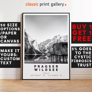 Pragser Wildsee Poster Black and White Print, Pragser Wildsee Wall Art, Pragser Wildsee Travel Photo, Pragser Wildsee Map,4344