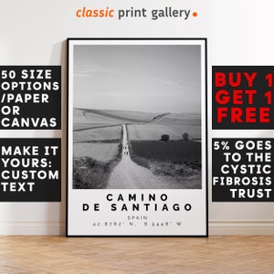 Camino de Santiago Affiche Impression noir et blanc, Camino de Santiago Wall Art, Camino de Santiago Travel Poster Photo, Espagne, Art catholique, 3196