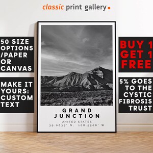Grand Junction Poster Black and White Print, Grand Junction Wall Art,Grand Junction Travel Photo,Grand Junction Map,Colorado Print, 3490