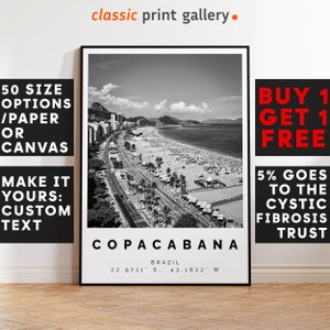 Copacabana Poster Black and White Print, Copacabana Wall Art, Copacabana Travel Poster, Copacabana Photo Print, Rio de Janeiro, Brazil,5491