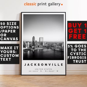 Jacksonville Poster Black and White Print, Jacksonville Wall Art, Jacksonville Travel Poster Photo Print, North Carolina, USA,5056