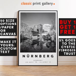 Nuremberg Poster Black and White Print, Nuremberg Wall Art, Nuremberg Travel Photo, Nuremberg Map, Germany Poster Print, 4496