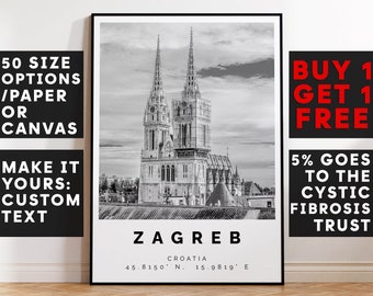 Zagreb Poster Print,Zagreb Wall Art, Housewarming Gift, Housewarming, Large Wall Art, Living Room Art, New Home Gift, 3843