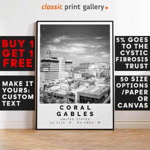 Coral Gables Print,Coral Gables Wall Art,Coral Gables Black and White Poster,Personalized Birthday Travel Gift Present Artwork Usa 12460a