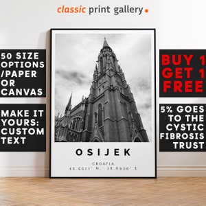 Osijek Poster Black and White Print, Osijek Wall Art, Osijek Travel Poster, Osijek Photo Print, Travel Home Decor,Croatia,5728