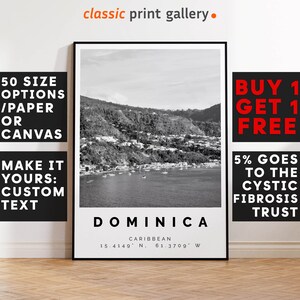 Dominica Poster Black and White Print, Dominica Wall Art, Dominica Travel Poster Photo, Dominica Map, Caribbean Poster, 3379