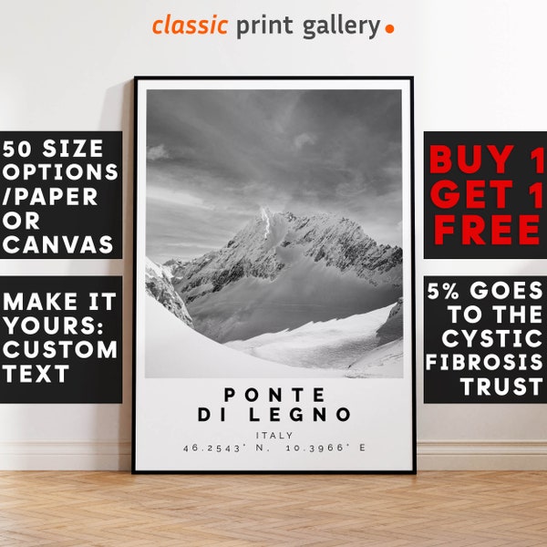 Ponte di Legno Poster Black and White Print, Ponte di Legno Wall Art, Ponte di Legno Travel Poster, Ponte di Legno Photo Print,Italy,5866