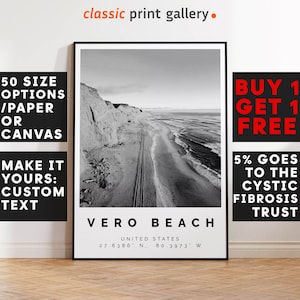 Vero Beach Poster Black and White Print, Vero Beach Wall Art, Vero Beach Travel Photo, Vero Beach Map, Florida Poster, Florida Print, 3917