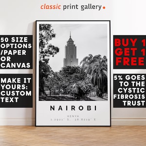 Nairobi Poster Black and White Print, Nairobi Wall Art, Nairobi Travel Photo, Nairobi Map, Kenya Poster, Kenya Print, 4576