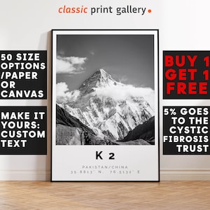 K2 Poster Black and White Print, K2 Wall Art, K2 Travel Poster, K2 Photo Print, Nepal,5586