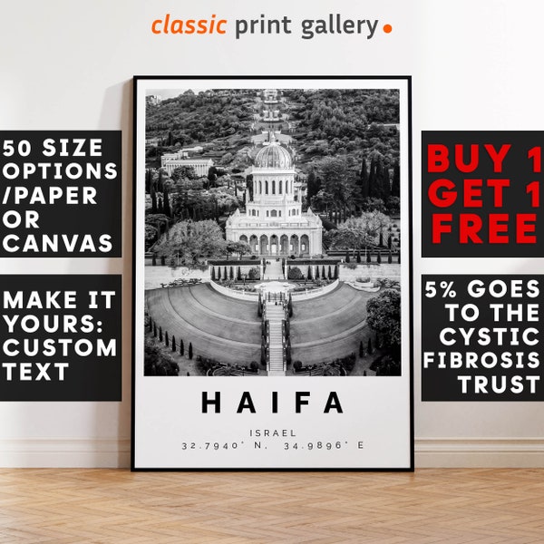 Haifa Poster Black and White Print, Haifa Wall Art, Haifa Travel Poster, Haifa Photo Print, Middle East, Israel,5383