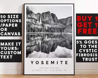 Yosemite National Park Poster Black and White Print, Yosemite Wall Art, Yosemite Travel Photo, Yosemite Map, California Poster Print, 3844