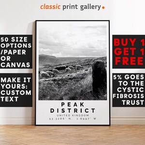 Peak District Poster Black and White Print, Peak District Wall Art, Peak District Travel Photo, Peak District Map, England Poster,Print,4424