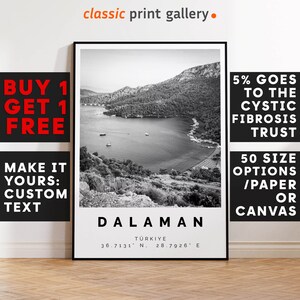 Dalaman Print,Dalaman Wall Art,Dalaman Black and White Poster,Personalized Birthday Travel Gift Present Artwork Türkiye 12463a