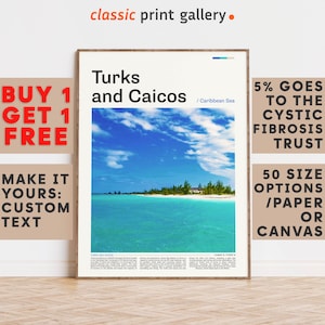 Turks&Caicos Print, Turks Caicos Wall Art, Turks Caicos Color Poster With Text, Personalized Birthday Travel Gift, North America 12333b1
