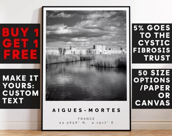 Aigues-Mortes Print,Aigues-Mortes Wall Art,Aigues-Mortes Black and White Poster,Personalized Birthday Travel Gift Present France 13155a
