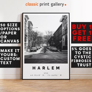 Harlem Print Black and White Photo, Harlem Wall Art, Harlem Travel Poster, Harlem Photo Print, New York Wall Art, New York Decor, 3542