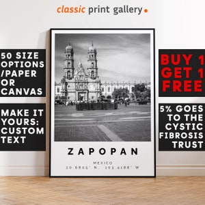 Zapopan Poster Black and White Print, Zapopan Wall Art, Zapopan Travel Poster, Zapopan Photo Print, Mexico,5364