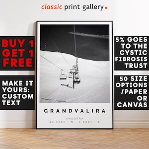 Skiing Print,Grandvalira Print,Grandvalira Wall Art,Grandvalira BW Poster,Winter Travel,Mountain Wall Art,Skiing Gift Andorra 14846a