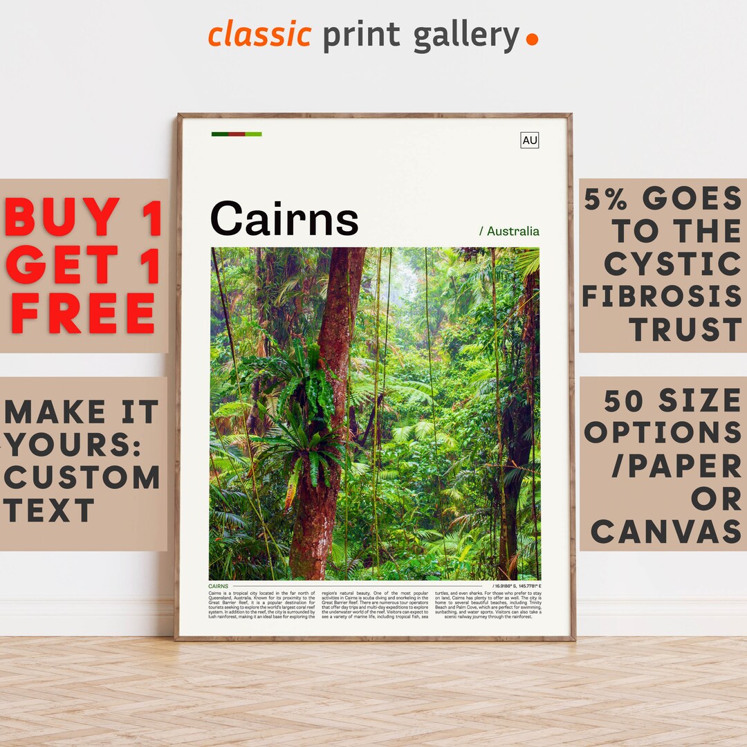 Cairns Print, Cairns Wall Art, Cairns Color Poster With Text