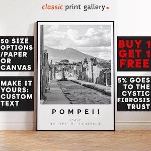 Pompeii Poster Black and White Print, Pompeii Wall Art, Pompeii Travel Photo, Pompeii Map, Pompei Poster, Italy Roman Print, 4365
