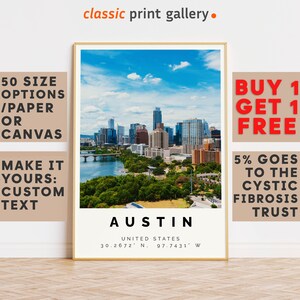 Austin Poster Colorful Print, Austin Wall Art, Austin Photo Decor, Austin Gift Travel Print,Travis County,Vacation Art,7637