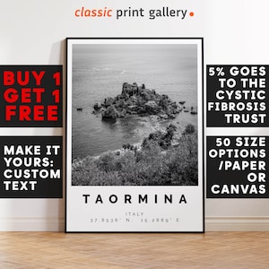 Taormina Print,Taormina Wall Art,Taormina Black and White Poster,Personalized Birthday Travel Gift Present Artwork Italy 13330a