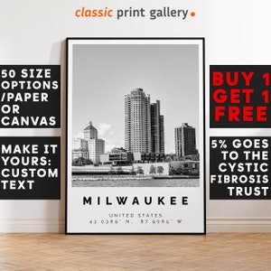 Milwaukee Poster Black and White Print, Milwaukee Wall Art, Milwaukee Travel Photo, Milwaukee Map, Wisconsin Poster, Wisconsin Print, 3817