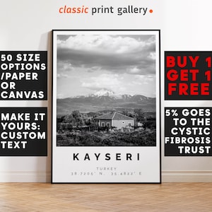 Kayseri Poster Black and White Print, Kayseri Wall Art, Kayseri Travel Poster, Kayseri Photo Print,Turkey,6050