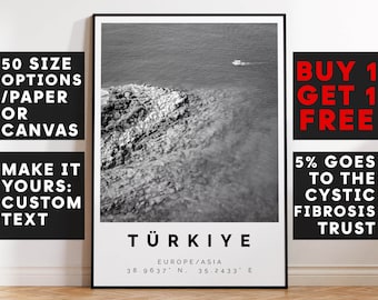 Turkey Poster,Turkey Print,Turkey Black and White Photographic Art, Wedding gift, Coordinates Poster, Travel Gift, 4632b