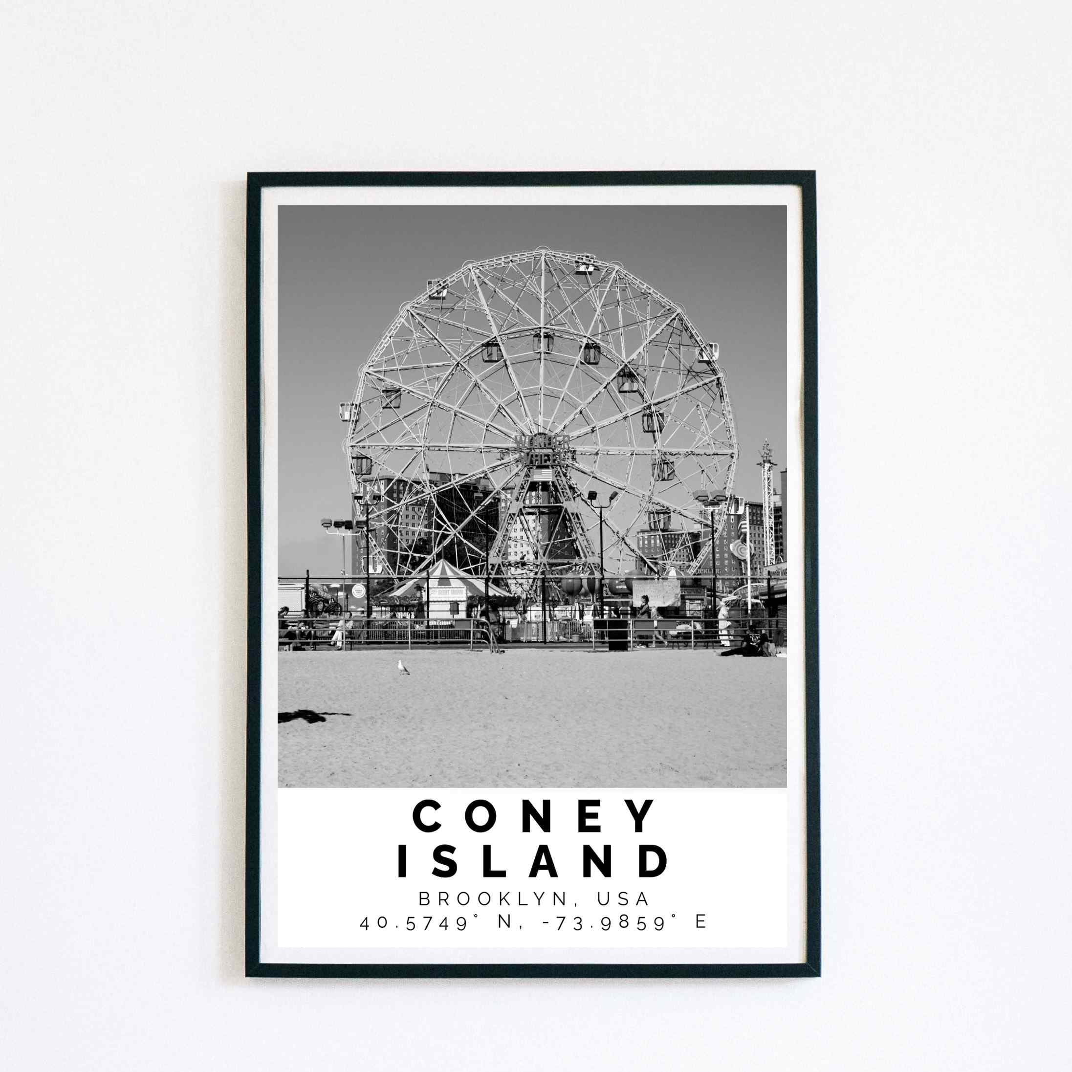 Coney Island Poster Black and White Print Coney Island Wall - Etsy