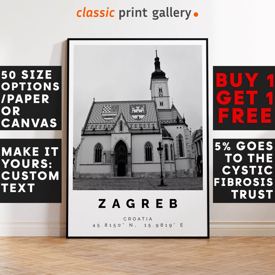 Zagreb Print Black and White Photo, Zagreb Wall Art, Zagreb Travel