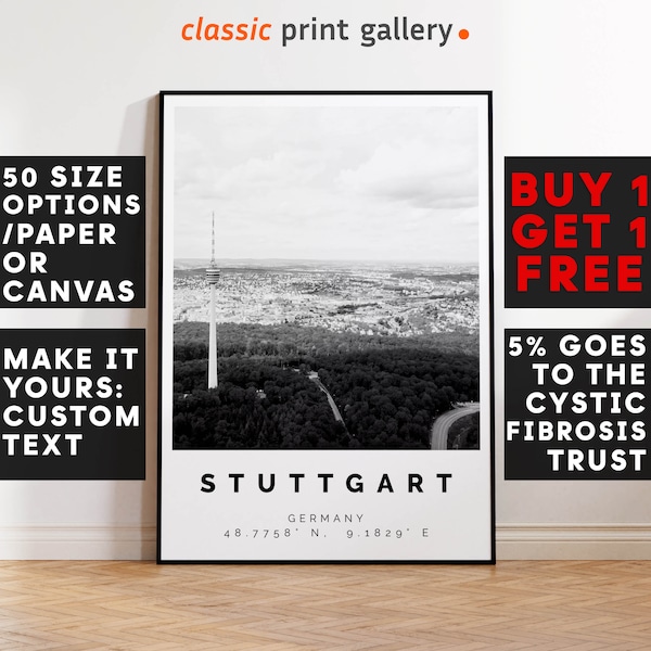 Stuttgart Print Black and White Photo, Stuttgart Wall Art, Stuttgart Travel Poster, Stuttgart Photo Print, Germany Wall Art Decor, 4107
