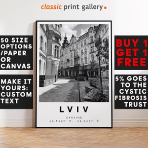 Lviv Poster Black and White Photo, Lviv Wall Art, Lviv Travel Poster, Lviv Photo Print, Ukraine, Eastern Europe, Lavov, Austria Hungary 2760
