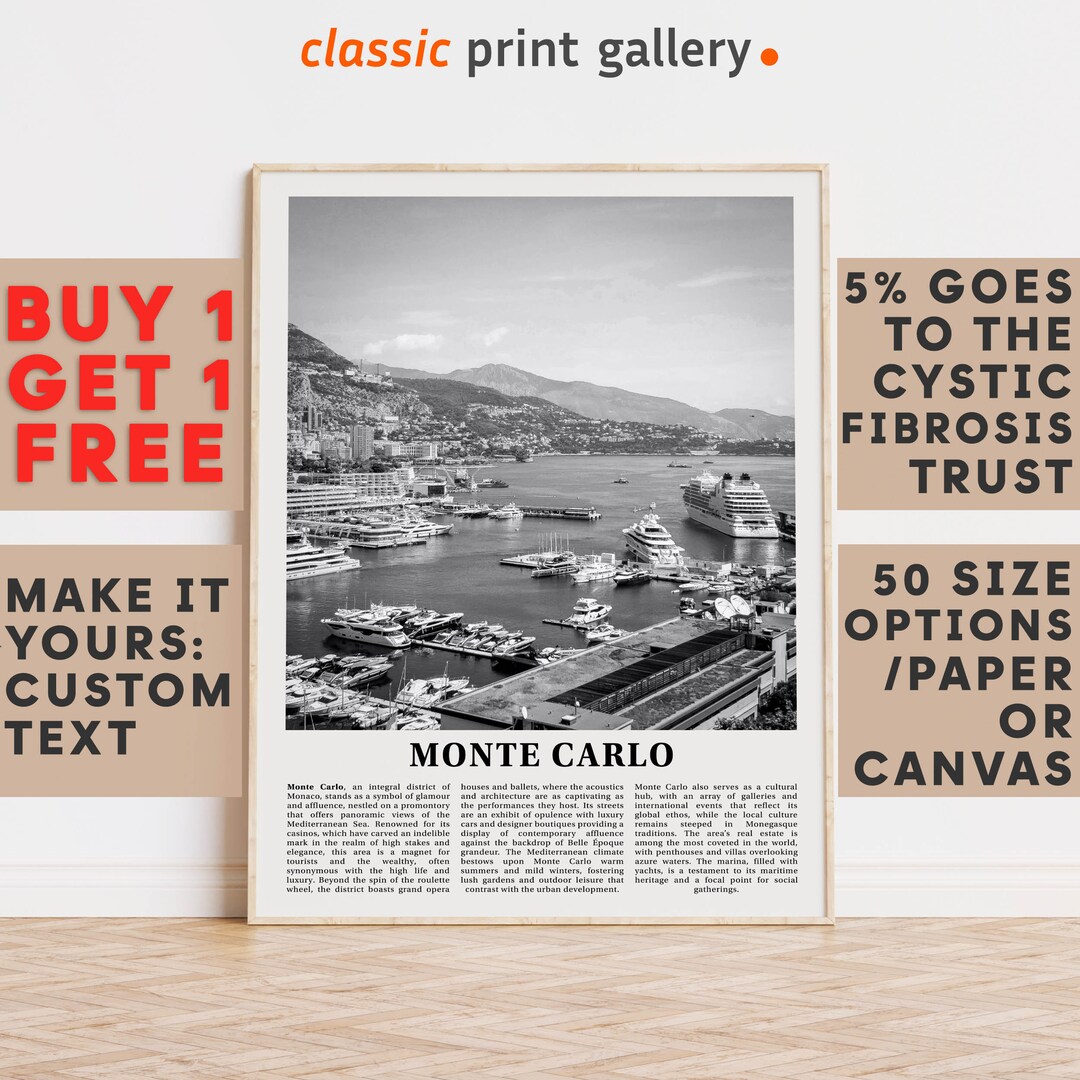 Monte Carlo Print Monte Carlo Wall Art Monte Carlo Black and Etsy