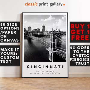 Cincinnati Poster Black and White Print, Cincinnati Wall Art, Cincinnati Travel Poster, Cincinnati Photo Print, Ohio State Poster, 3280
