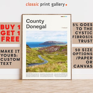 County Donegal Print, County Donegal Wall Art, County Donegal Color Poster With Text, Personalized Birthday Travel Gift, Ireland 11627b
