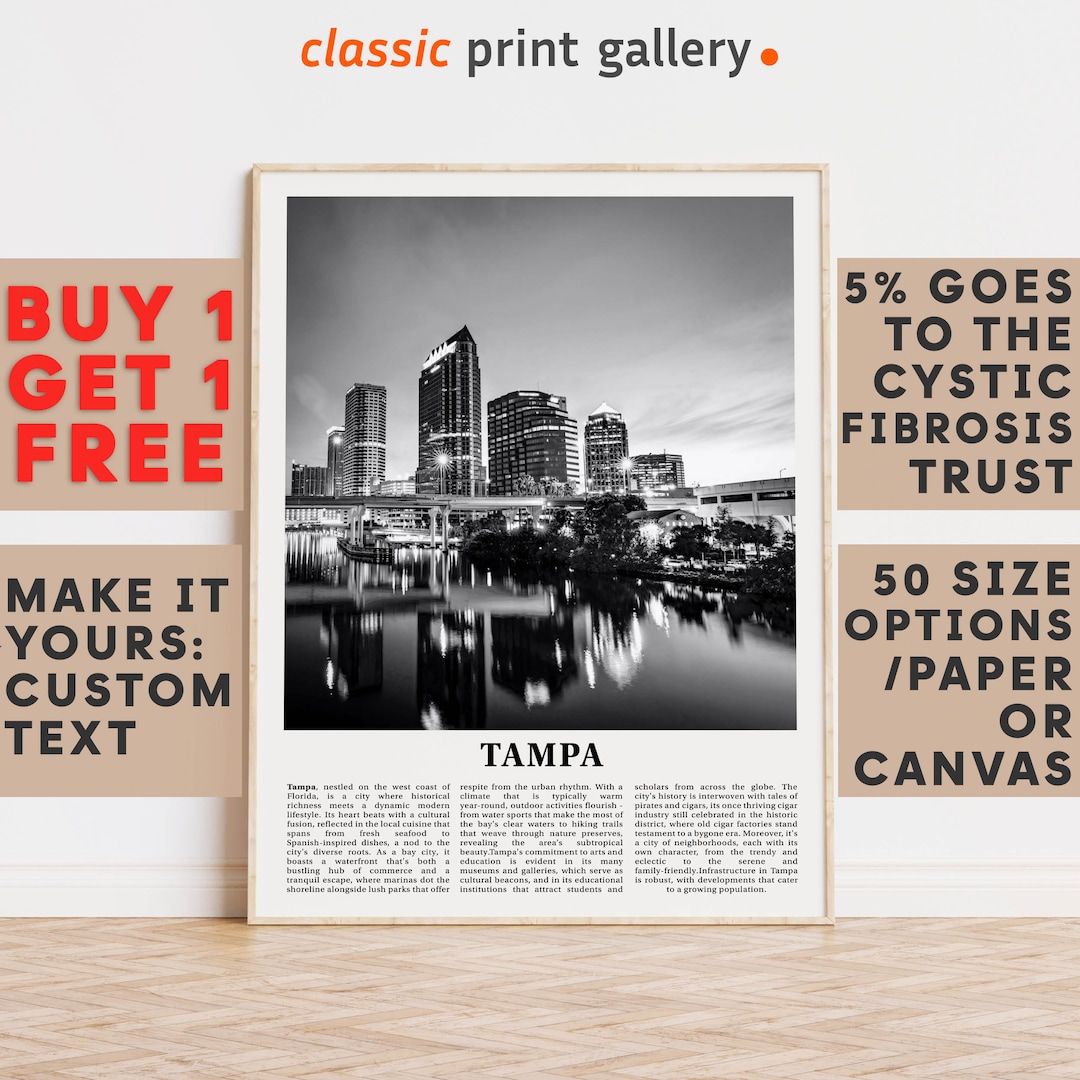 Tampa Print Tampa Wall Art Tampa Black and White Poster Etsy.de