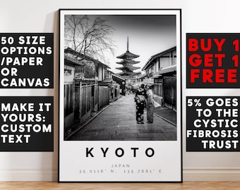 Kyoto Poster Black and White Print, Kyoto Wall Art, Kyoto Travel Photo, Kyoto Map, Japan Poster, Kioto Print, 3749