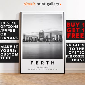 Perth Poster Black and White Print, Perth Wall Art, Perth Travel Photo, Perth Map, Australia Poster, Australia Print, 4404