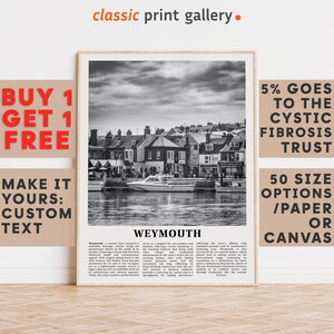 Weymouth Print, Weymouth Wall Art, Weymouth Black and White Poster, Personalized Birthday Travel Gift Present Photography England 12382a2