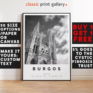 Burgos Poster Black and White Print, Burgos Wall Art, Burgos Travel Poster, Burgos Photo Print,Spain,5954