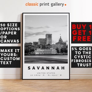 Savannah Poster Black and White Print, Savannah Wall Art, Savannah Travel Photo, Savannah Map, Georgia Poster, Georgia Print, 4206