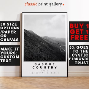 Basque Country Poster, Basque Country Print, Basque Country Photo, Traveller Gift, Scenic Poster, Black and White Photographic Art, 3076