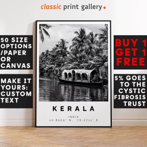 Kerala Poster Black and White Print, Kerala Wall Art, Kerala Travel Poster, Kerala Photo Print, India,5597