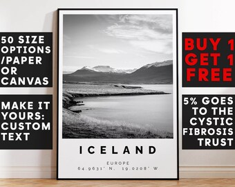 Iceland Poster Black and White Print, Iceland Wall Art, Iceland Photo Print, Iceland Gift Travel Decor,Europe,6784d