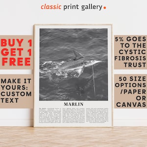 Marlin Print, Marlin Wall Art Poster, Black White Classroom Teacher Gift Present Kids Room Nursery Photography Artwork Biology Art 14728a