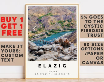 Impresión de Elazig, arte de la pared de Elazig, cartel colorido de Elazig, regalo de viaje de cumpleaños personalizado presente fotografía obra de arte Turquía 14489